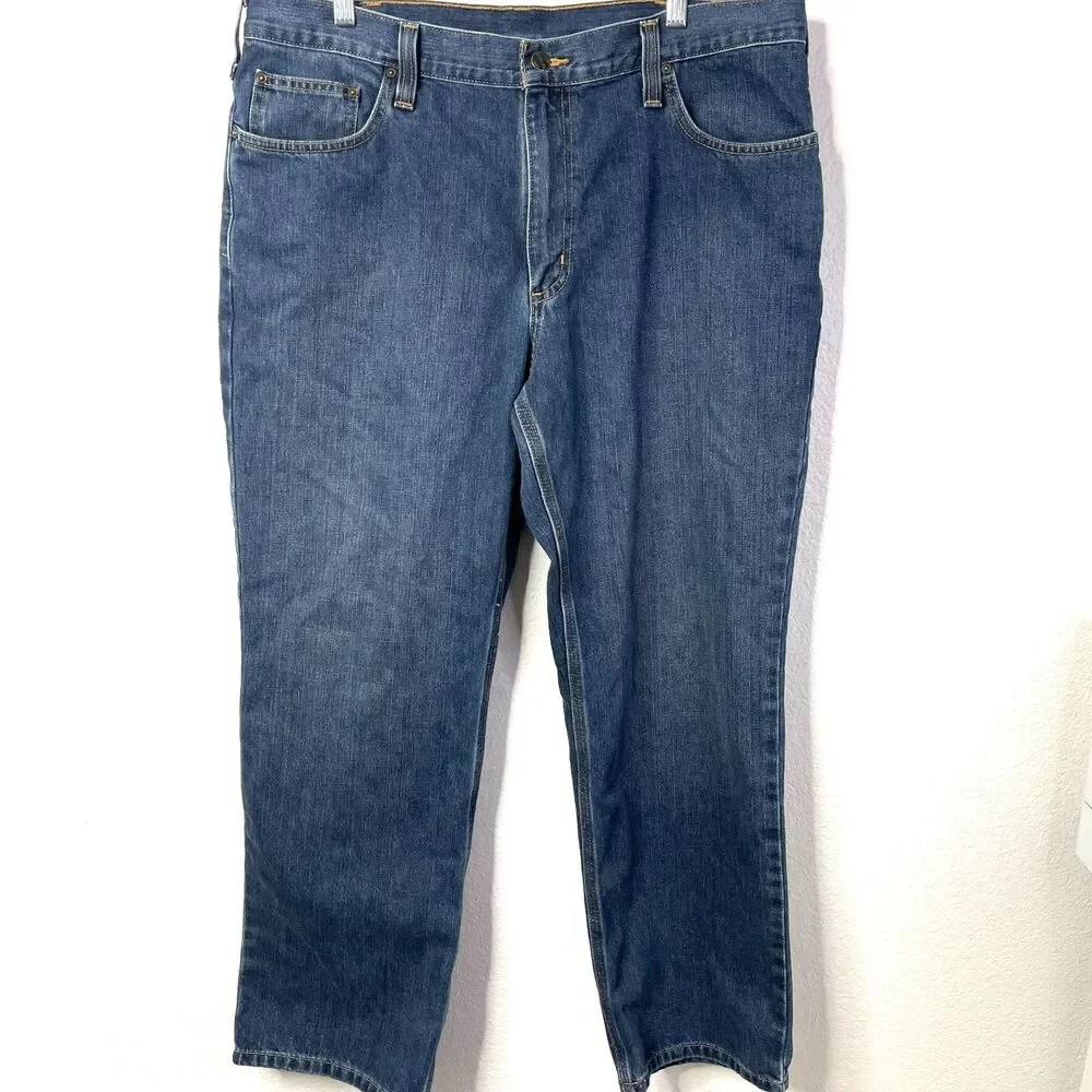 Carhartt Jeans Men’s Relaxed Fit Blue‎ Denim Workwear Straight Leg USA 38X30